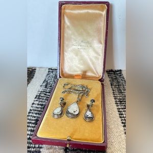 VTG. Early 1900’s G. Mandible Naples Cameo Sterling Silver Necklace, Earring Set